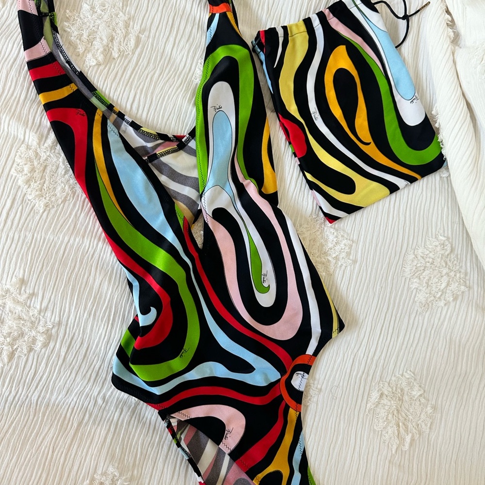 Emilio Pucci Red and Green One Piece Swimsuit